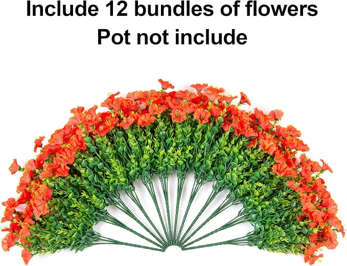 Artificial Flowers for Outdoors Fake Plants Spring Summer Decor, 12 Bundles - Image 5