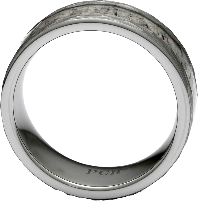 Men's Tungsten Deer Antler With Ring Hammered Finish 8mm Comfort Fit Wedding Band