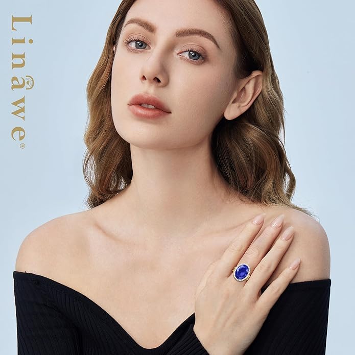 Linawe Birthstone Chunky Adjustable Rings for Women, Gold/Silver/Rose Gold Statement Rings, Imitation Diamond Fake Gemstone Crystal Cocktail Ring, Cubic Zirconia Costume Jewelry