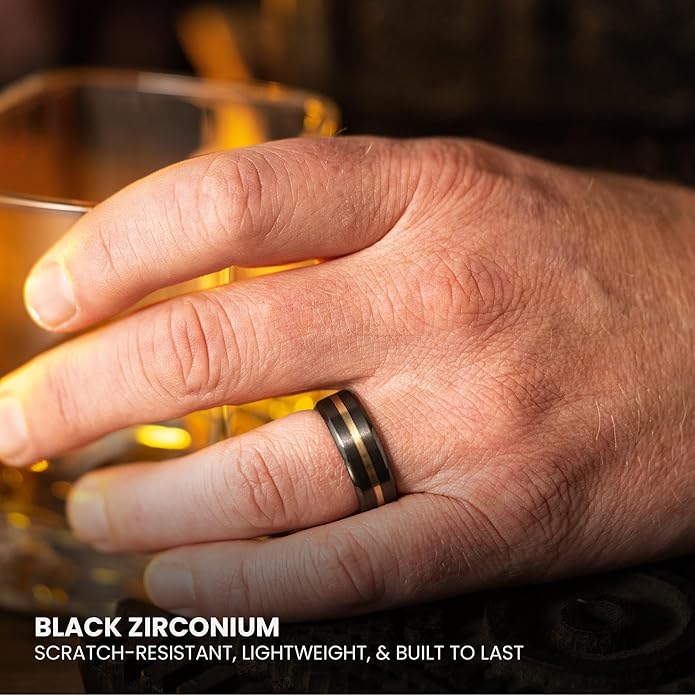 Manly Bands: Mens Black Plated Tungsten and Black Zirconium Wedding Bands and Rings - Comfort Fit and Stylish Black Rings for Men, Free Silicone Ring Included