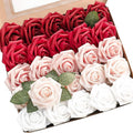 Artificial Flowers 25pcs Real Looking Dark Red Ombre Colors Foam Fake Roses by Floroom