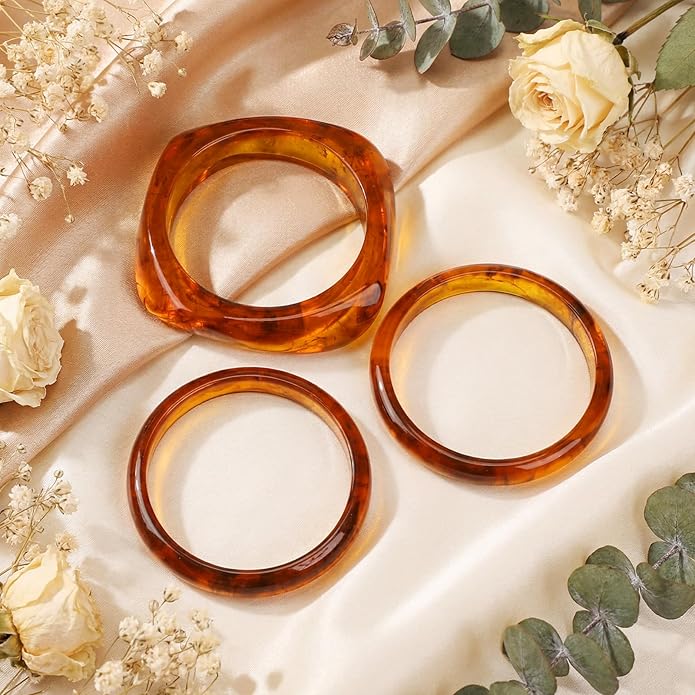 Tondiamo 3 Pcs Acrylic Resin Bracelets Chunky Bracelet for Women Irregular Geometric Wide Resin Bangle Thick Acetate Jewelry