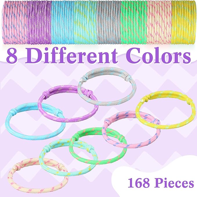 Remerry 168 Pcs Friendship Bracelets Adjustable Woven Rope Bracelets Bulk Valentine's Day Birthday Party Favors & Goodie Bag Stuffers, 8 Assorted Colors(Macaron Colors)