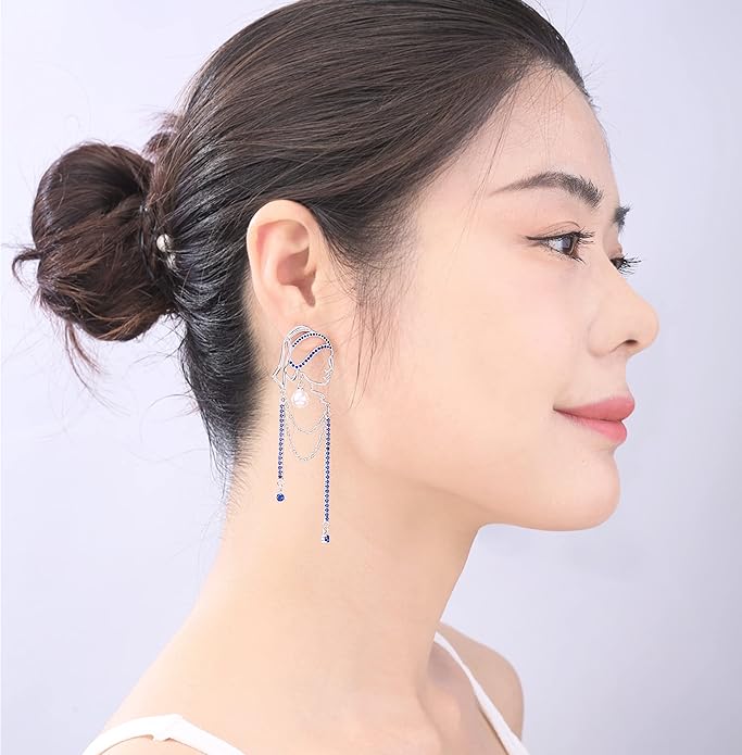 Unique Abstract Face Art | Dangle Statement Long Earrings for Women | Rhinestone Tassel Handmade Chandelier Earrings