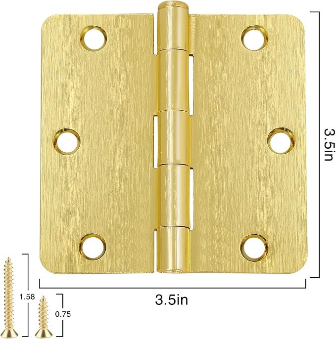 3 Pack Door Hinges Satin Brass 3.5 Inch x 3.5" Gold Interior No-Squeak | - Image 2