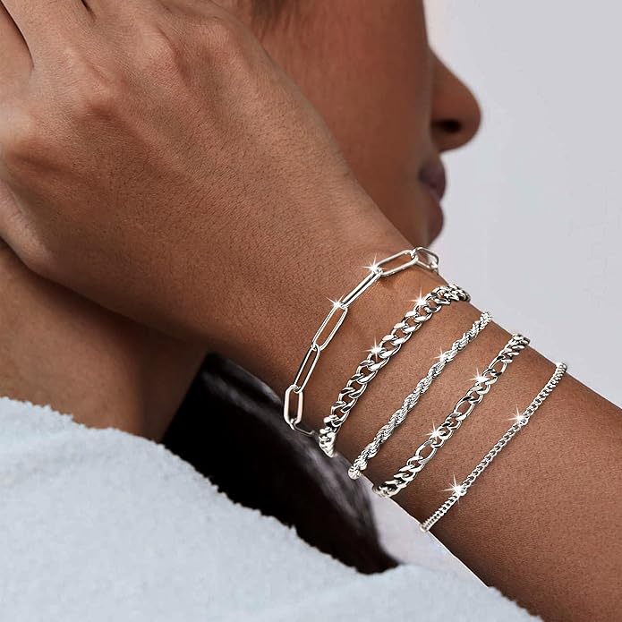 Gold Bracelets Set for Women Stack, Dainty Thick Bracelets Stack for Women Trendy, Simple Thin Gold Plated Cuff Stackable Bracelets With Beaded Cuban Paperclip Snake Rope Bangle Hand Chain Jewelry Gifts for Women Non Tainish