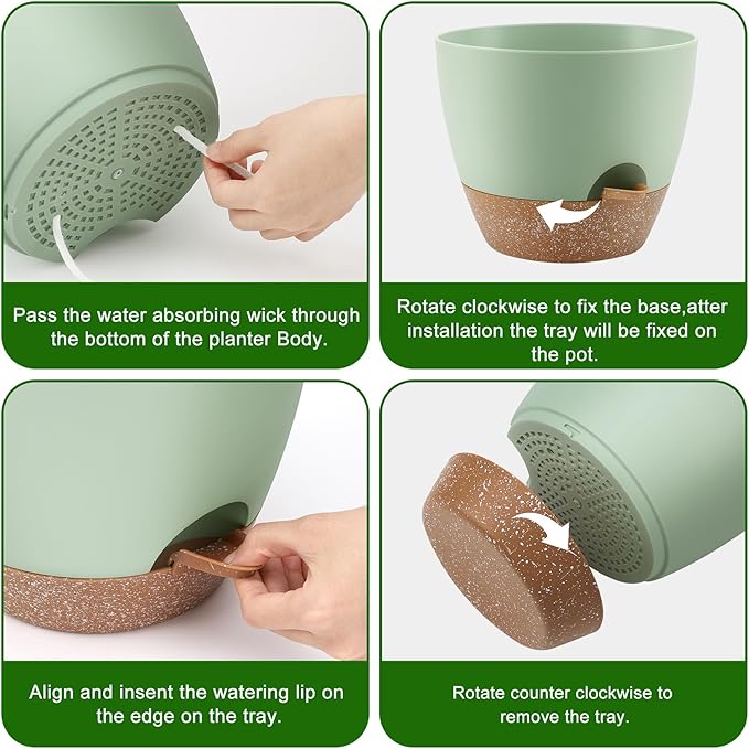 QRRICA Plant Pots 10/9/8 Inch Self Watering Pots, Plastic Flower Pots, Nursery - Image 2