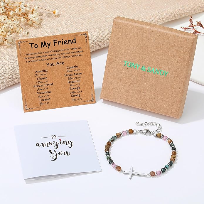 TONY & SANDY Christian Cross Bracelet for Women, Valentine's Day Gifts for Her, Confirmation Baptism Easter Gifts, Unique Gift for Friends Daughter Mom Sister in Christ Birthday Christmas