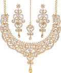 Touchstone Indian jewelry set for women bollywood gold jewellery wedding outfits necklace sets earrings bridal maang tikka fancy costume girls big desi accessories rhinestone in gold or silver tone