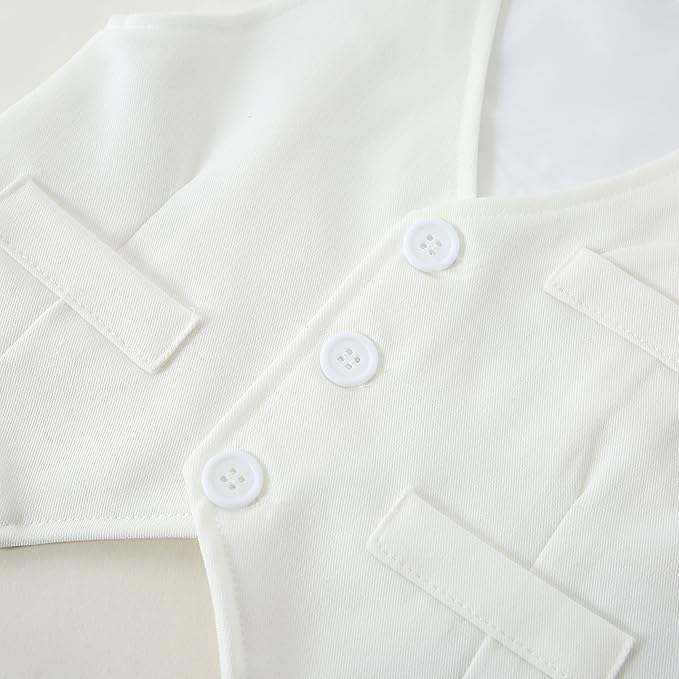 DISAUR Baby Boy Clothes Toddler Boy Outfits 4PCS Gentleman Dress Romper/Vest/Pants/Bow Tie Cotton Suit Sets