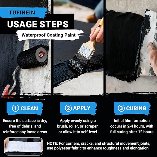 Rubber Liquid Waterproof Sealant, TUFINEIN 53oz/1.5kg Black Quick Drying Multi - Image 5