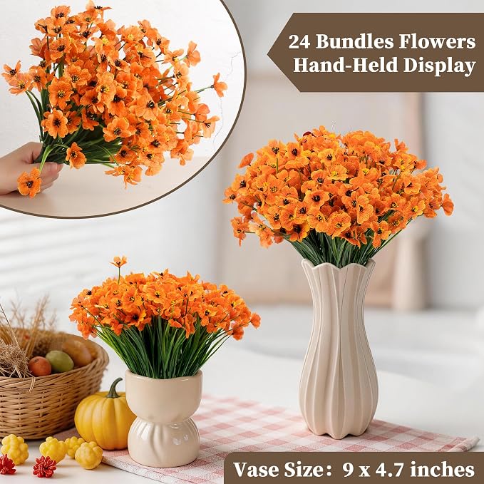 ColoPlay Artificial Mums for Outdoors, 24 Bundles Fake Flowers Fall Decor | - Image 3