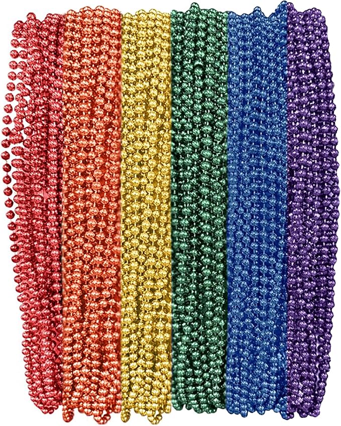 THE MARDI GRAS KREWE - LGBTQ Pride Rainbow Bead Necklace – Vibrant, Durable, Unisex Accessory for Pride Month Parades, Parties, and Celebrations - 72 Pieces