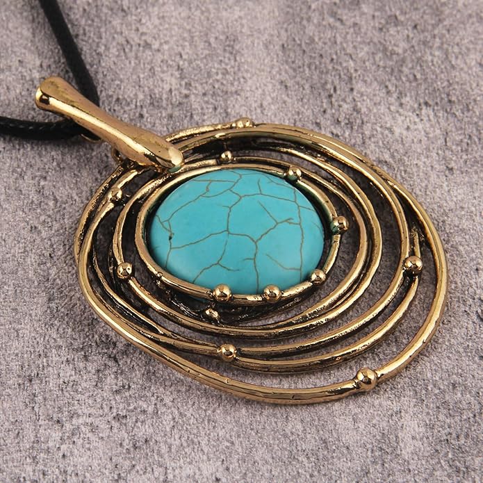 Women's Leather Long Necklace Bohemian Style Circle Retro Pendant Necklace Women's Jewelry