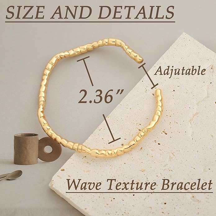 POTESSA 18K Gold Plated Cuff Bracelets Adjustable Dainty Bangle Handemade Jewelry for Women