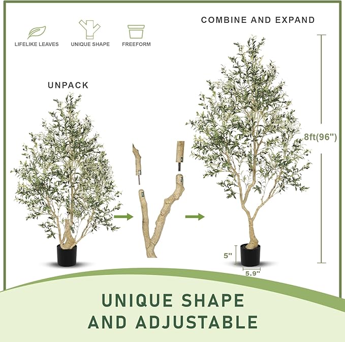 Faux Olive Tree 8ft with Large Olive Branches and Lifelike Olive | Olive Trees - Image 2