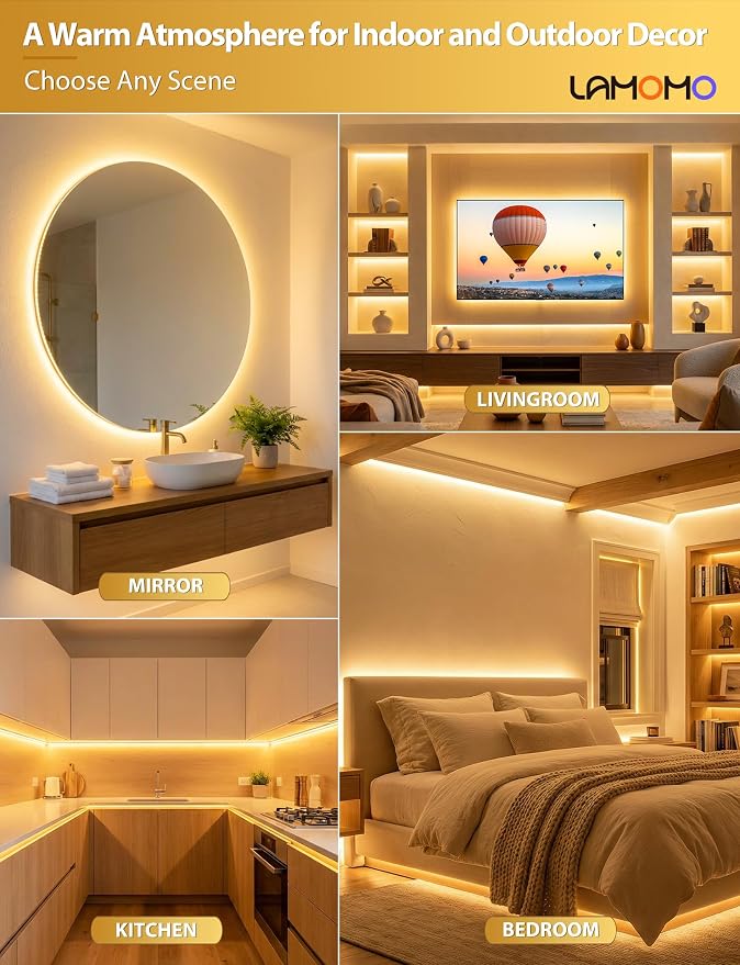 Lamomo COB LED Strip Lights Pro, 9.84Ft Warm White Dimmable Self-Adhesive Led - Image 7