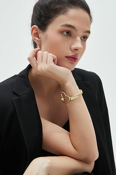 Gold Cuff Bracelet for Women Silver Beaded Bracelets Open Bangle Stackable Stretch Bead Bracelet Boho Jewelry Gifts for Wife Couple