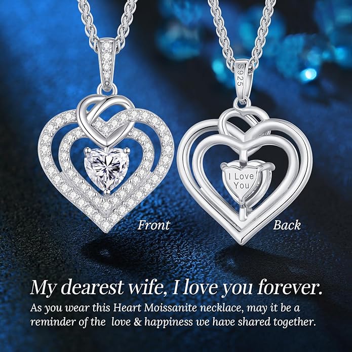 OOBEE Valentines Day Gift Moissanite Heart Necklaces for Women, 1- 4 Carat Moissanite 925 Sterling Silver 14K Gold Plated Pendant Necklace, Ideal Anniversary Birthday Christmas Mothers Day Jewelry Gifts for Mom Wife Her Girlfriend Daughter