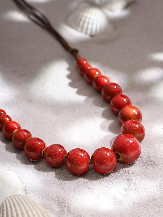 MINACHI Hippie Boho Colorful Ceramic Round Beads Strand Necklace, Bohemian Fashion Statement Jewelry Gift for Women