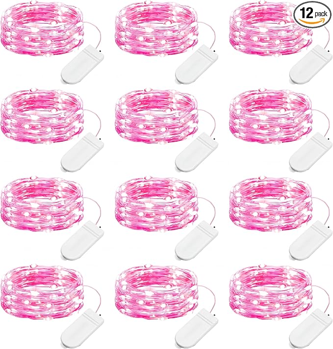 Brightown Valentine's Day 12 Pack Pink Led Fairy Lights Battery Operated String by Brightown