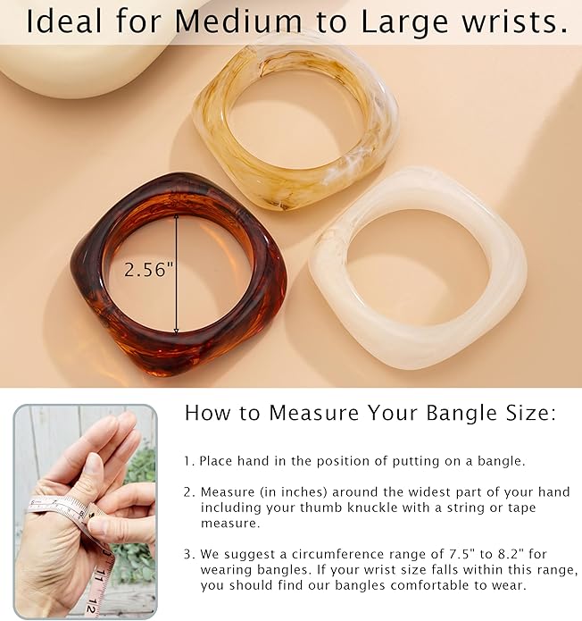 ALEXTINA 3Pcs Acrylic Resin Bangles for Women, Wide Resin Bracelets Chunky Cuff Bracelets Set Stackable Bracelets, Summer Vacation Jewelry Gift for Women