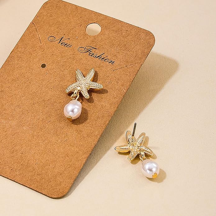 Seashell Starfish Earrings Beach Jewelry for Women Pearl Drop Shell Earrings Ocean Beachy Fashion Accessories Womens Summer Outfits 2026 Tropical Vacation Outfits Beach Vacation Clothes Dresses