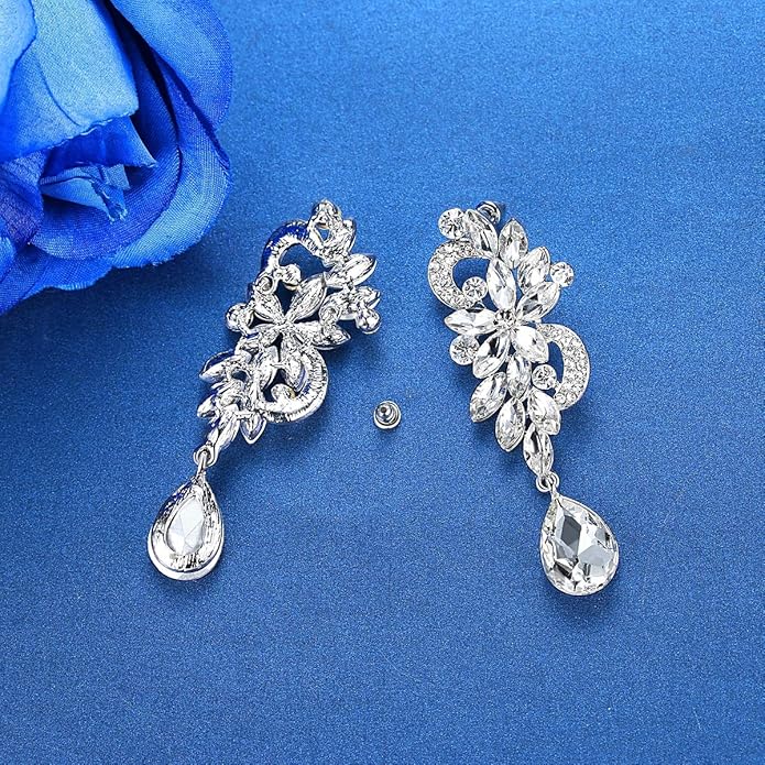 mecresh Marquise Crystal Bridal Chandelier Dangle Drop Earrings Ladies Gifts in Silver/Gold Tone