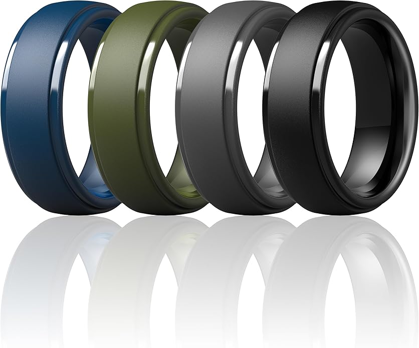 ThunderFit Silicone Rings for Men - 7 Rings / 4 Rings / 1 Ring Step Edge Rubber Wedding Bands 10mm Wide - 2.5mm Thick