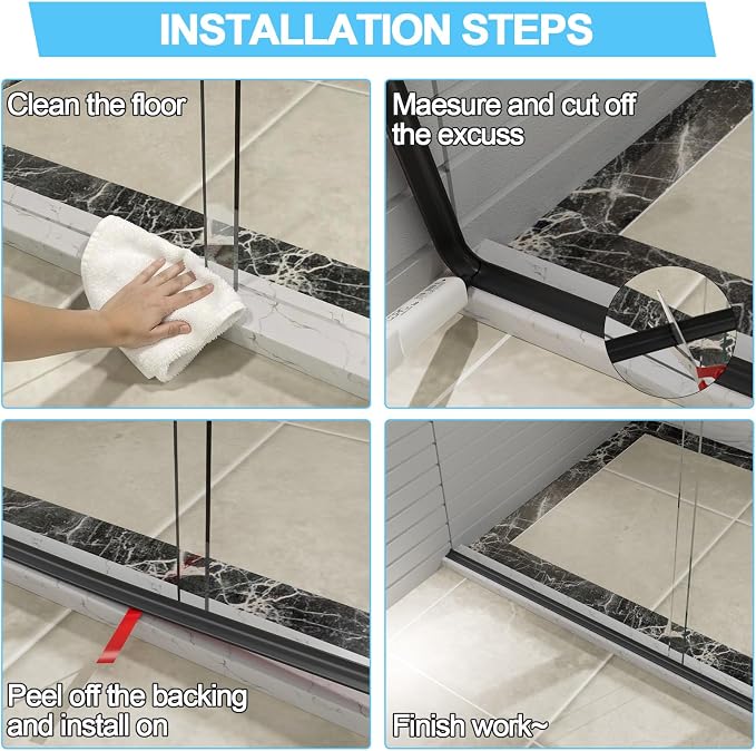 Duzzy 98 Inch Shower Threshold Water Dam Guard, Silicone Rubber Shower Door - Image 6