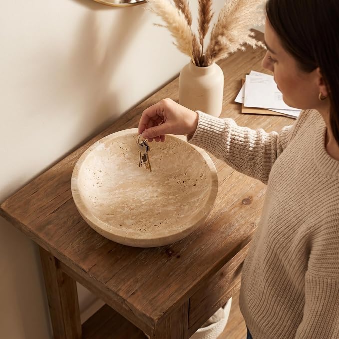 7.87" Natural Travertine Stone Decorative Bowl, Limestone | Marble bowl - Image 6