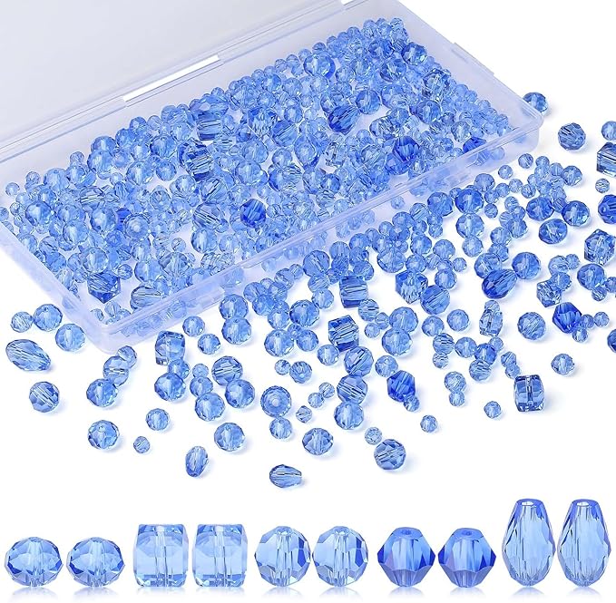 LAIDANLA 800PCS Glass Beads Blue Color Crystal Beads Assorted Crystal Beads with Container Box for DIY Necklace Bracelet Earring Jewelry Making