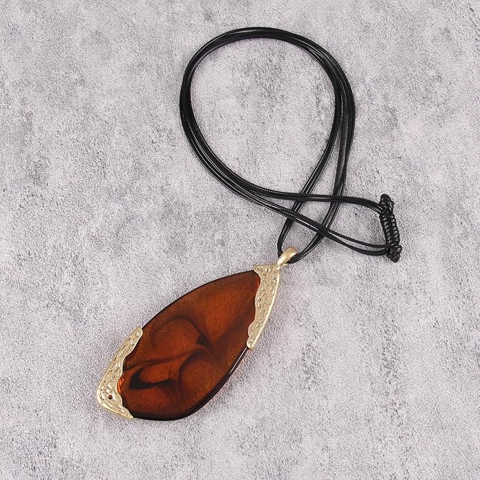 GelConnie Leather Necklace for Women Large Pendant Long Brown Necklace Circle Leather Choker Vintage Sweater Necklace Gold Chunky Boho Necklaces for Women