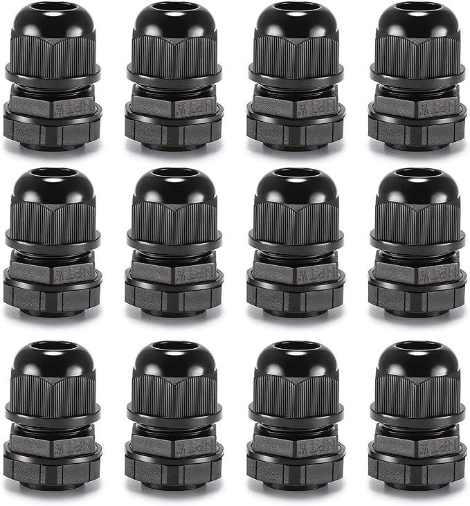 QILIPSU 12pcs 1/2" NPT Cable Gland Waterproof IP68 Nylon Cable Pass Through by QILIPSU