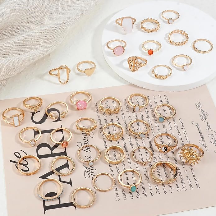 Subiceto 70 Pcs Vintage Crystal Ring Set Knuckle Rings for Women Bohemian Stackable Joint Rings Retro Boho Stacking Joint Finger Rings Pack