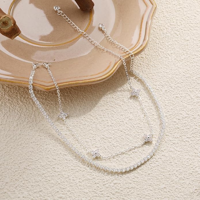 RLMOON Gold Anklets for Women CZ Ankle Bracelet 14K Gold/Silver Plated Waterproof Dainty Layered Tennis Heart Dot Chain Silver Anklets Trendy Foot Jewelry