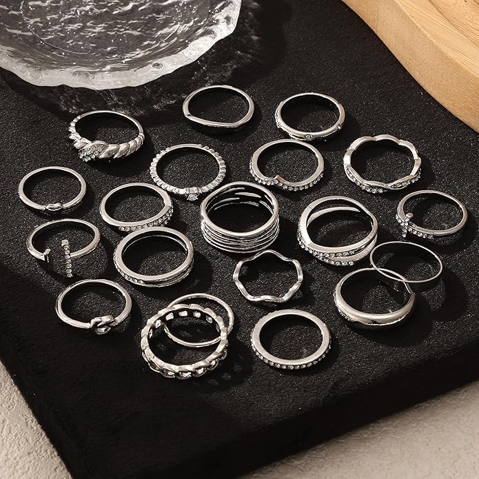 KISS WIFE Goldenen Silvery Black Kunckle Rings Set for Women, Dainty Simple Trendy Cute Stackable Finger Rings Pack, Perfect for Stacking Layering on Thumb and Knuckle, Mixed Size, Jewelry Gift