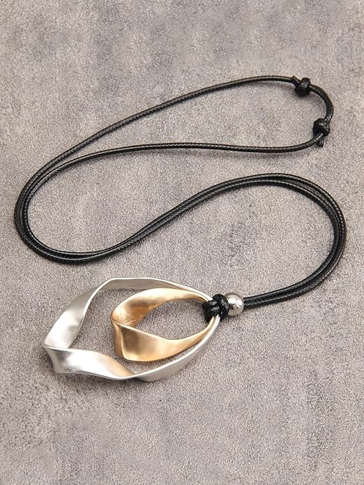 GelConnie Boho Necklaces for Women Vintage Silver Circles Long Pendant Necklace Cowgirl Sweater Necklace Adjustable Leather Choker Necklace for Women