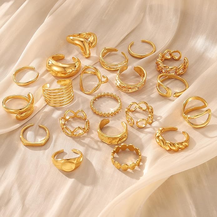 KISS WIFE Goldenen Silvery Black Kunckle Rings Set for Women, Dainty Simple Trendy Cute Stackable Finger Rings Pack, Perfect for Stacking Layering on Thumb and Knuckle, Mixed Size, Jewelry Gift