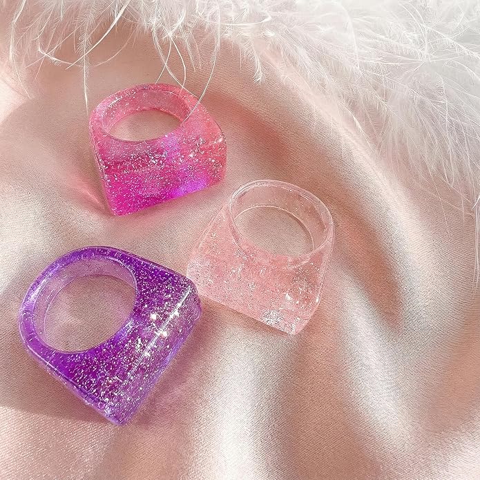 Viva Joya Resin Acrylic Plastic Knuckle Rings for Women, Chunky Trendy Colorful Stackable Jewelry, Statement Dome Thick Rings, Bulk Set