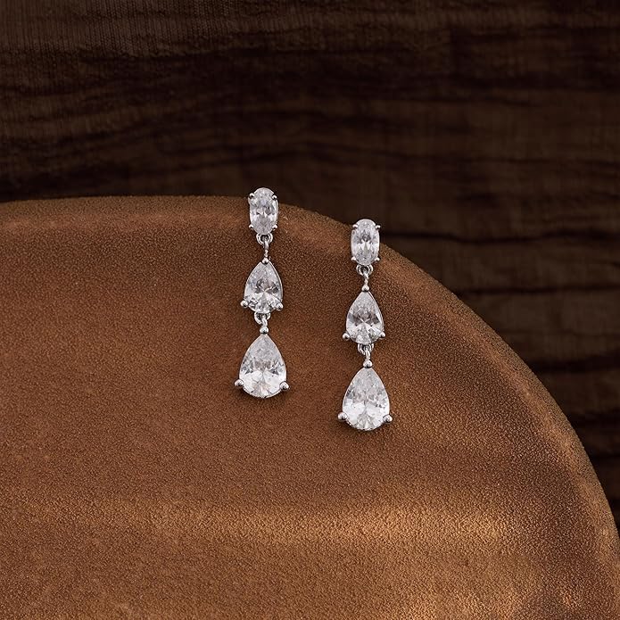 Dangle Drop Earrings for Women Wedding Bridal Rhinestone Long Cubic Zircon Dangling Crystal Chandelier Sparkly 14K Gold Plated Dainty Trendy Jewelry