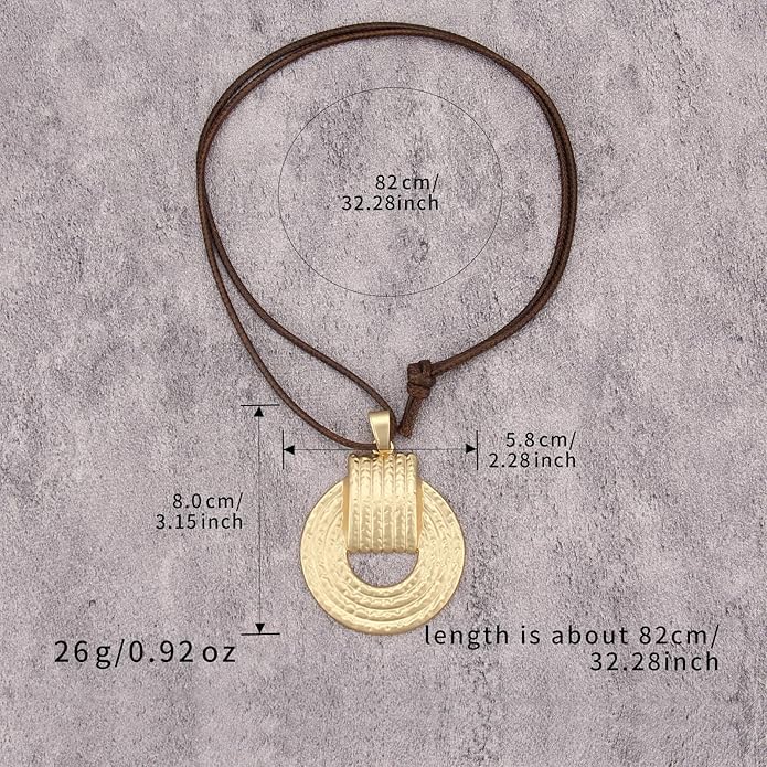 Women's Leather Long Necklace Bohemian Style Circle Retro Pendant Necklace Women's Jewelry