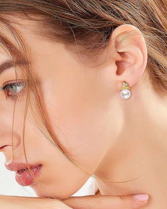 Cultured Freshwater Pearl Stud Earrings, 14K Gold Plated S925 Silver Women Pearl Stud, Gift for Birthday Mothers Day, Christmas, Anniversary