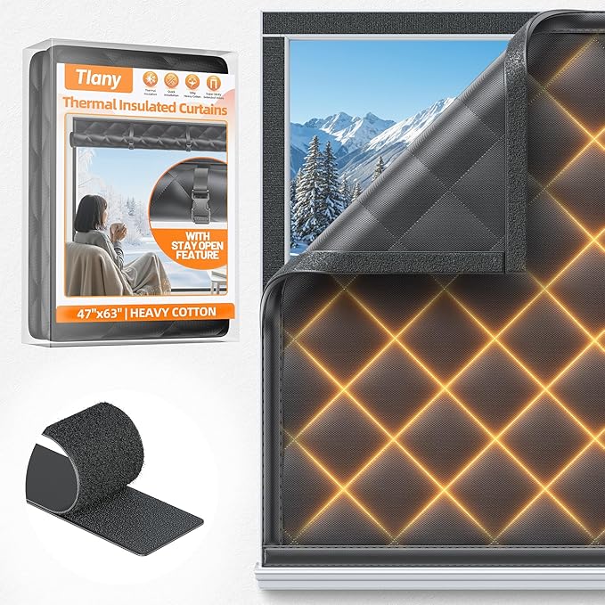Window Insulation Kit for Winter 47"x63" Cold Weather Thermal Curtain by Tlany