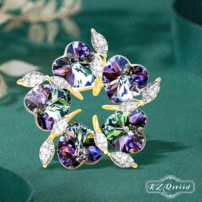 Brooches For Women,14k Gold Plated Copper,Crystal Brooch,Love Brooch,Heart Brooches,Brooches Pin for Birthday, Christmas,Valentines, Wedding Parties, Anniversaries,Flower Broach