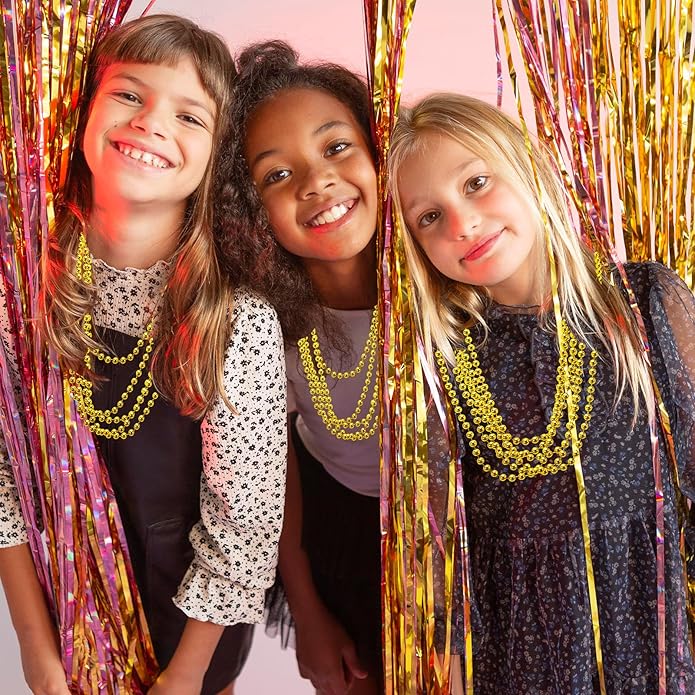 144 Pcs Mardi Gras Beads Bulk, 33 Inch 7mm Carnival Beaded Necklaces Decorations For Mardi Gras Festivals, Mardi Gras Parades, Night Club Dress-up Events Party Costume