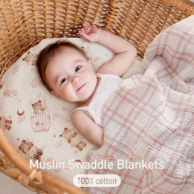GLLQUEN BABY Muslin Swaddle Blankets,3-Pack Receiving Blanket for Newborn Boys and Girls,Baby Swaddle Blanket Unisex,Little Bear,Baby Essentials, Registry & Gift, 40 x 38 inches