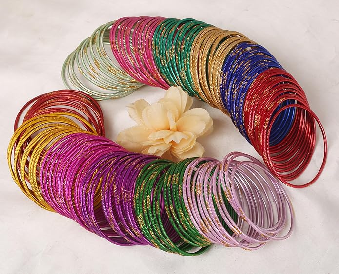 Touchstone indian bangles bracelets for women colorful churiyan set return gifts jewelry chudiya bulk pack bollywood metal bangle sets 12 textured vintage colors. Set of 144