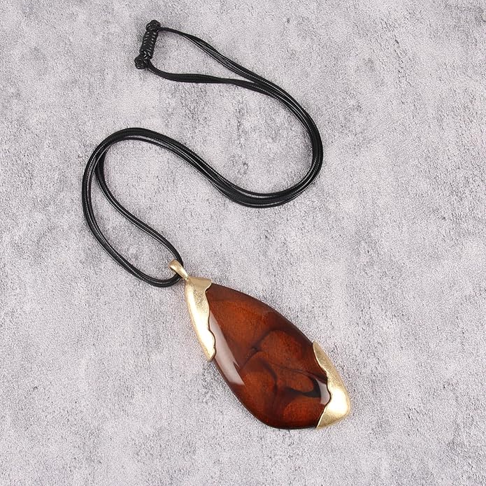GelConnie Leather Necklace for Women Large Pendant Long Brown Necklace Circle Leather Choker Vintage Sweater Necklace Gold Chunky Boho Necklaces for Women