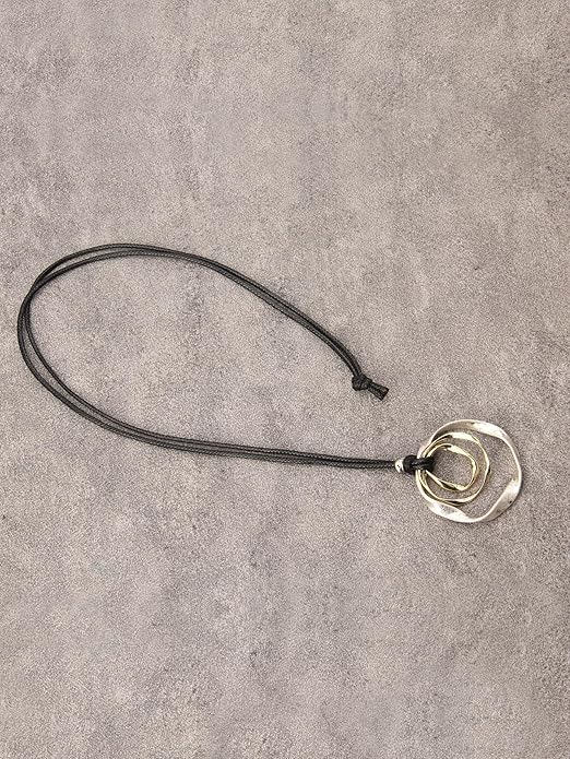 GelConnie Boho Necklaces for Women Vintage Silver Circles Long Pendant Necklace Cowgirl Sweater Necklace Adjustable Leather Choker Necklace for Women
